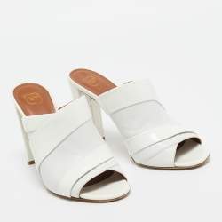 Malone Souliers White Leather and Patent Slide Sandals Size 39