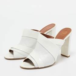 Malone Souliers White Leather and Patent Slide Sandals Size 39