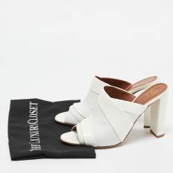 Malone Souliers White Leather and Patent Slide Sandals Size 39