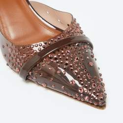 Pre Owned Malone Souliers Brown PVC Crystal Embellished Juliet Slingback Pumps Size 36.5