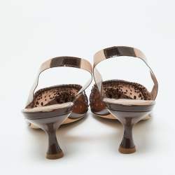 Pre Owned Malone Souliers Brown PVC Crystal Embellished Juliet Slingback Pumps Size 36.5