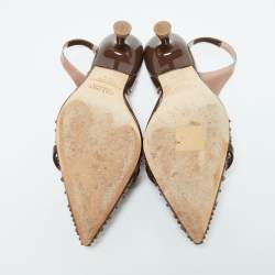 Pre Owned Malone Souliers Brown PVC Crystal Embellished Juliet Slingback Pumps Size 36.5