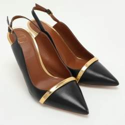 Malone Souliers Black/Gold Leather Marion Slingback Pumps Size 36.5