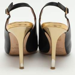 Malone Souliers Black/Gold Leather Marion Slingback Pumps Size 36.5