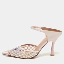 Pre Owned Malone Souliers Pink Satin Embellished Vega Mules Size 39