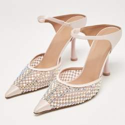 Pre Owned Malone Souliers Pink Satin Embellished Vega Mules Size 39