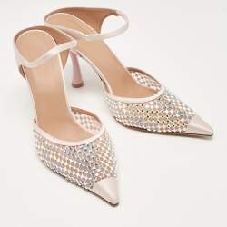 Pre Owned Malone Souliers Pink Satin Embellished Vega Mules Size 39