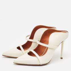 Pre Owned Malone Souliers White Leather Maureen Mules Size 37