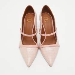 Pre Owned Malone Souliers Pink Croc Embossed Leather Maureen Pumps Size 38