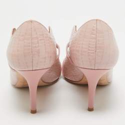 Pre Owned Malone Souliers Pink Croc Embossed Leather Maureen Pumps Size 38
