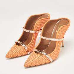 Malone Souliers Orange/Rose Gold Woven Satin and Leather Maureen Mules Size 39