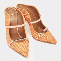 Malone Souliers Orange/Rose Gold Woven Satin and Leather Maureen Mules Size 39