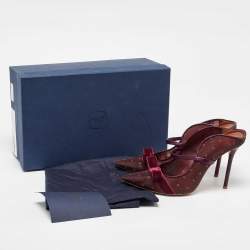 Pre Owned Malone Souliers Burgundy Mesh and Velvet Bow Margueritee Mules Size 40.5