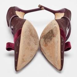 Pre Owned Malone Souliers Burgundy Mesh and Velvet Bow Margueritee Mules Size 40.5