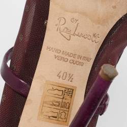 Pre Owned Malone Souliers Burgundy Mesh and Velvet Bow Margueritee Mules Size 40.5