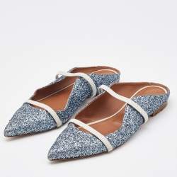 Pre Owned Malone Souliers Metallic Glitter and Leather Maureen Mules Size 39.5