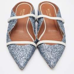 Pre Owned Malone Souliers Metallic Glitter and Leather Maureen Mules Size 39.5