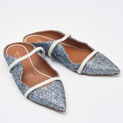 Pre Owned Malone Souliers Metallic Glitter and Leather Maureen Mules Size 39.5