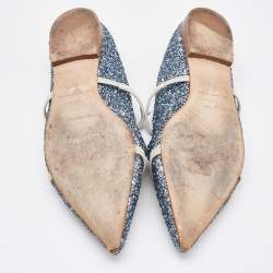 Pre Owned Malone Souliers Metallic Glitter and Leather Maureen Mules Size 39.5