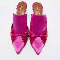 Malone Souliers Pink Satin and Velvet Danielle Mules Size 40.5