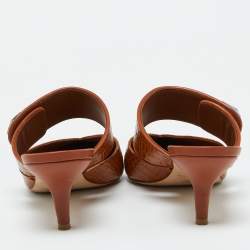 Malone Souliers Brown Croc Embossed Leather Lola Mules Size 41