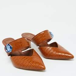 Malone Souliers Brown Croc Embossed Leather Lola Mules Size 41