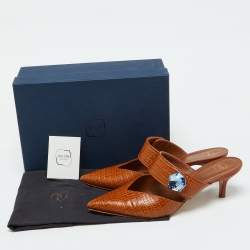 Malone Souliers Brown Croc Embossed Leather Lola Mules Size 41