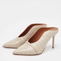 Pre Owned Malone Souliers Grey Croc Embossed Leather Constance Mules Size 38