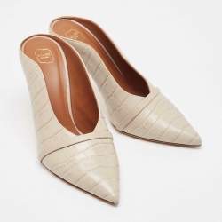 Pre Owned Malone Souliers Grey Croc Embossed Leather Constance Mules Size 38