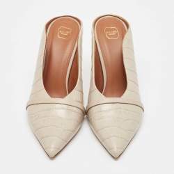 Pre Owned Malone Souliers Grey Croc Embossed Leather Constance Mules Size 38