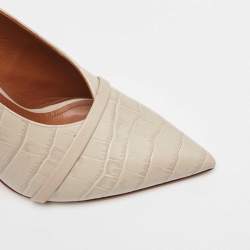 Pre Owned Malone Souliers Grey Croc Embossed Leather Constance Mules Size 38