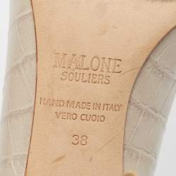 Pre Owned Malone Souliers Grey Croc Embossed Leather Constance Mules Size 38