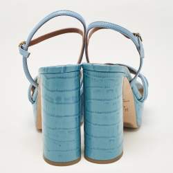Pre Owned Malone Souliers Blue Croc Embossed Leather Mila Platform Ankle Strap Sandals Size 38