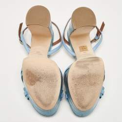 Pre Owned Malone Souliers Blue Croc Embossed Leather Mila Platform Ankle Strap Sandals Size 38