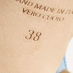 Pre Owned Malone Souliers Blue Croc Embossed Leather Mila Platform Ankle Strap Sandals Size 38