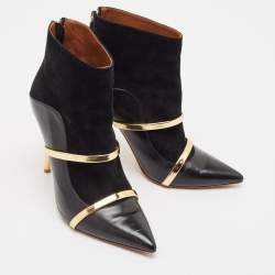 Pre Owned Malone Souliers Black/Gold Leather and Suede Madison Ankle Length Boots Size 39