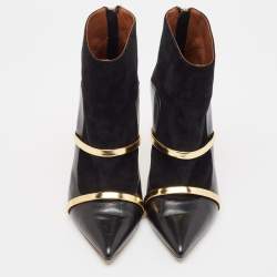 Pre Owned Malone Souliers Black/Gold Leather and Suede Madison Ankle Length Boots Size 39