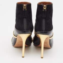 Pre Owned Malone Souliers Black/Gold Leather and Suede Madison Ankle Length Boots Size 39