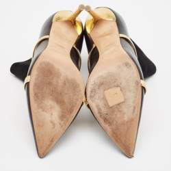 Pre Owned Malone Souliers Black/Gold Leather and Suede Madison Ankle Length Boots Size 39