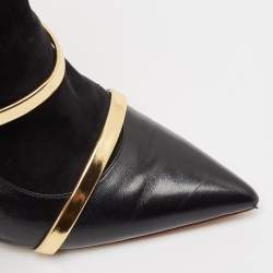 Pre Owned Malone Souliers Black/Gold Leather and Suede Madison Ankle Length Boots Size 39