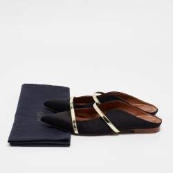 Malone Souliers Black/Gold Satin and Leather Maureen Flat Mules Size 38.5