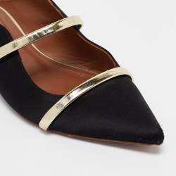 Malone Souliers Black/Gold Satin and Leather Maureen Flat Mules Size 38.5