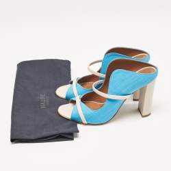 Malone Souliers Blue/Off White Canvas and Leather Norah Mules Size 37.5