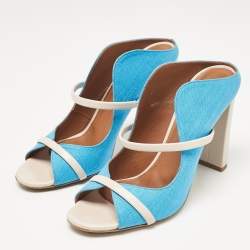 Malone Souliers Blue/Off White Canvas and Leather Norah Mules Size 37.5