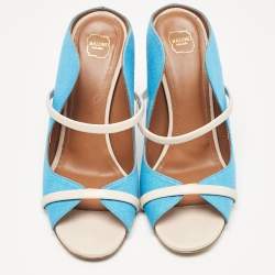 Malone Souliers Blue/Off White Canvas and Leather Norah Mules Size 37.5