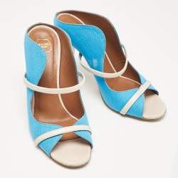 Malone Souliers Blue/Off White Canvas and Leather Norah Mules Size 37.5
