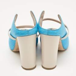Malone Souliers Blue/Off White Canvas and Leather Norah Mules Size 37.5