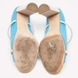 Malone Souliers Blue/Off White Canvas and Leather Norah Mules Size 37.5