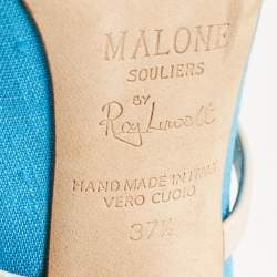 Malone Souliers Blue/Off White Canvas and Leather Norah Mules Size 37.5