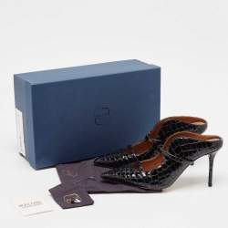 Pre Owned Malone Souliers Black Croc Embossed Patent Leather Maureen Pointed Toe Mules Size 40
